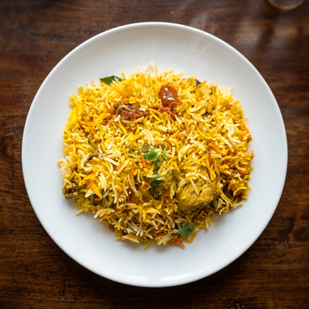 Hyderabadi chicken biryani — slow-cooked basmati rice at Ghazal Fine-Dine Edmonton