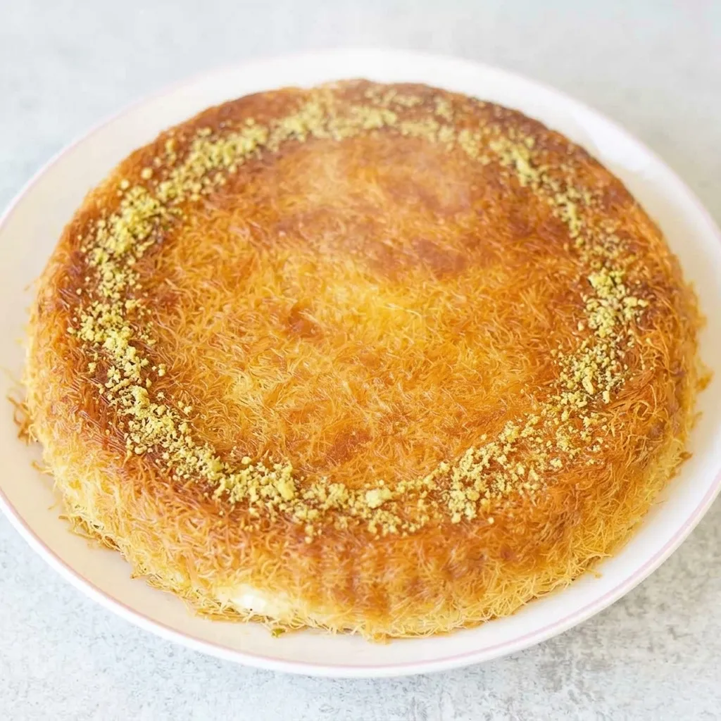 Warm Kunafa dessert with pistachio and rose syrup at Ghazal Fine-Dine Restaurant Edmonton