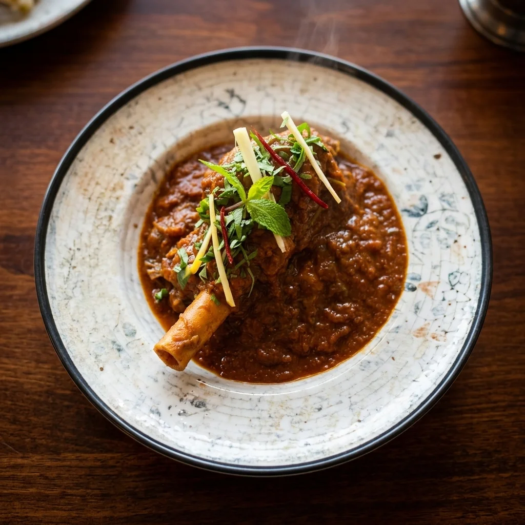 Slow Braised Lamb Shank — fall-off-the-bone signature lamb at Ghazal Indian fine-dine Edmonton