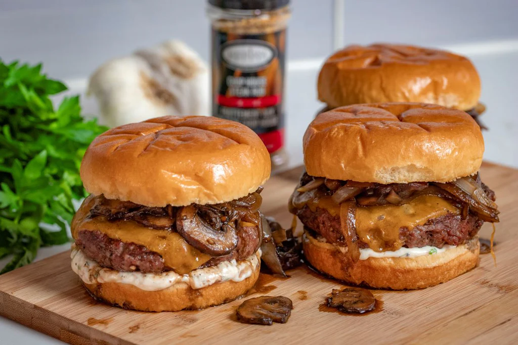Smoky Garlic Wagyu Burger with hand-cut fries at Ghazal Fine-Dine Restaurant Edmonton